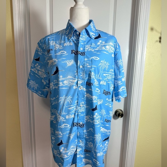 REYN SPOONER Tampa Bay Rays Scenic button-up shirt from, Men’s size medium NEW - Picture 4 of 9